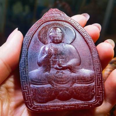 红黑料双面观音牌吊坠挂件男款，黑红料，尺寸:69mm*50mm*12mm