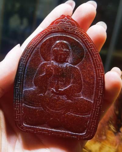 红黑料双面观音牌吊坠挂件男款，黑红料，尺寸:69mm*50mm*12mm