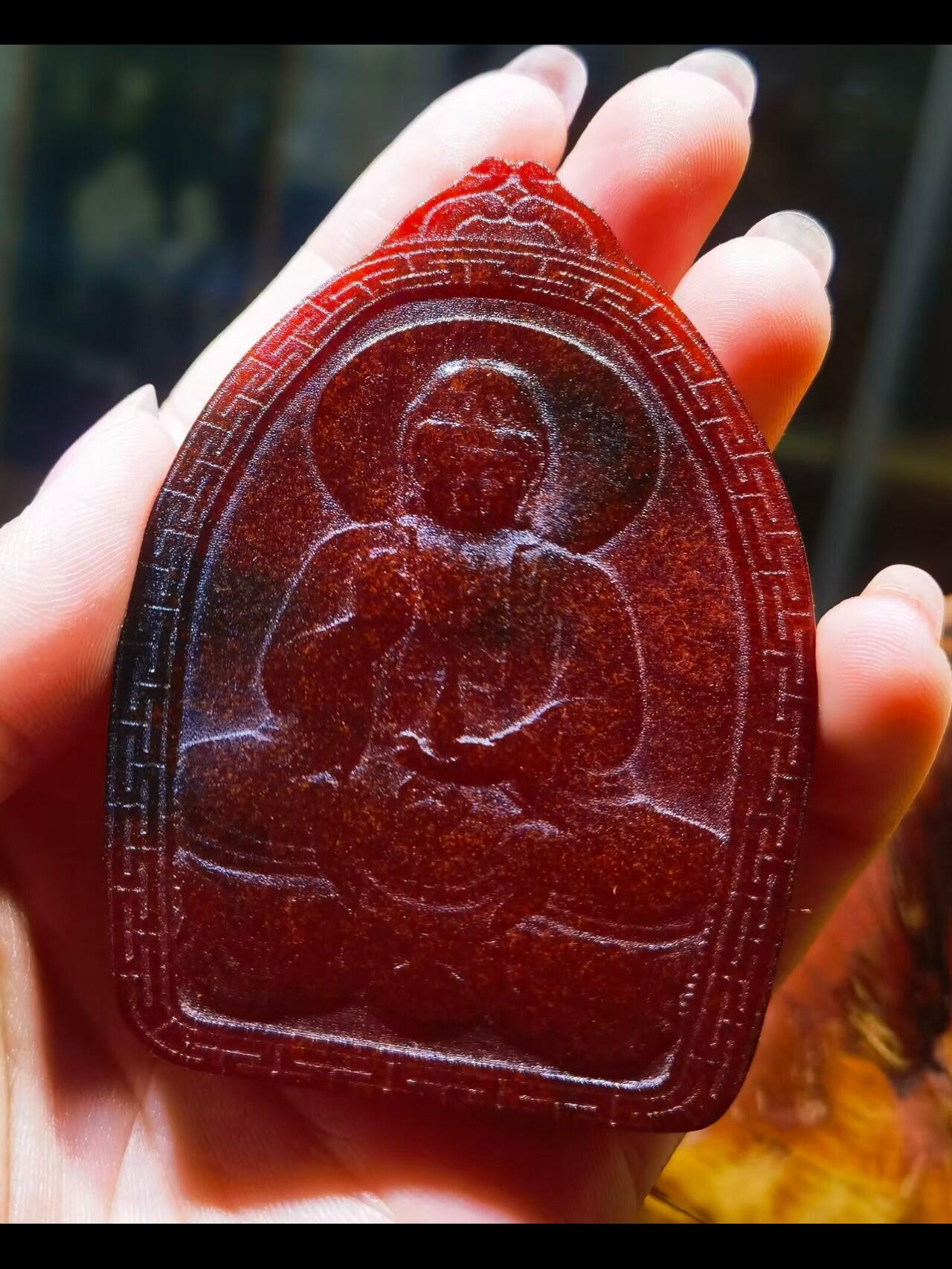 红黑料双面观音牌吊坠挂件男款，黑红料，尺寸:69mm*50mm*12mm