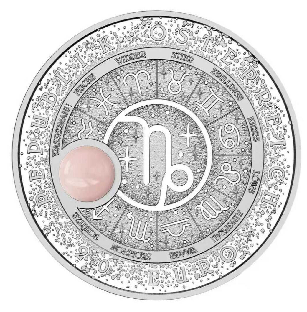 【新品】奥地利2025镶嵌玫瑰石摩羯座精致银币～