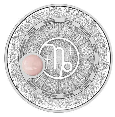 【新品】奥地利2025镶嵌玫瑰石摩羯座精致银币～
