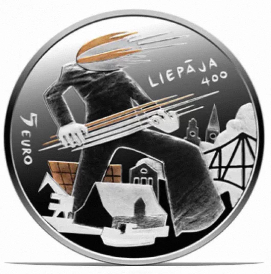 【新品】拉脱维亚利耶帕亚建城400周年-太阳和风彩色纪念银币