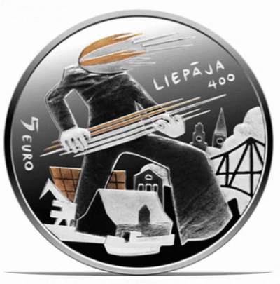 【新品】拉脱维亚利耶帕亚建城400周年-太阳和风彩色纪念银币