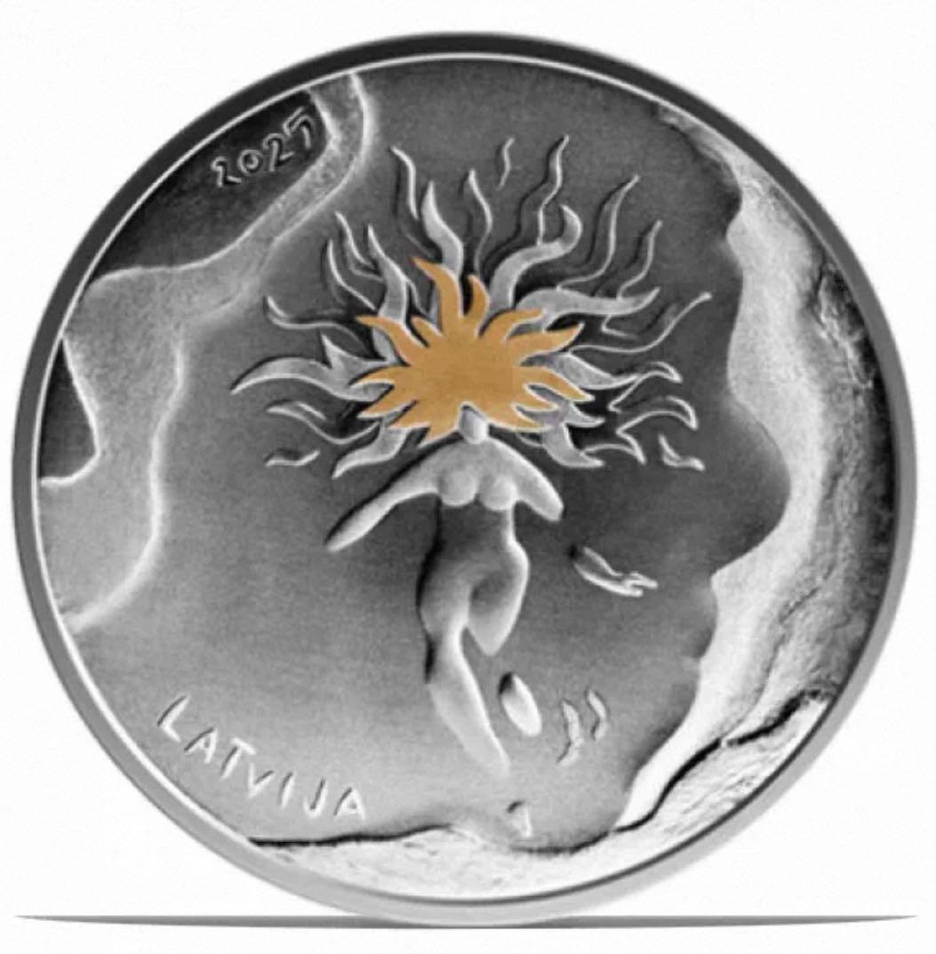 【新品】拉脱维亚利耶帕亚建城400周年-太阳和风彩色纪念银币