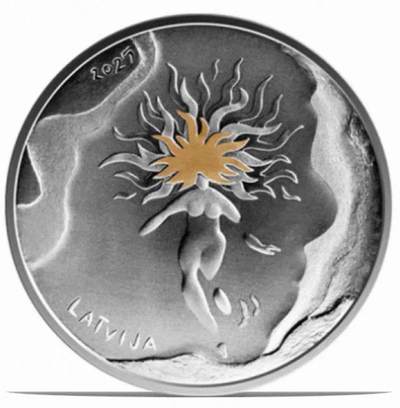 【新品】拉脱维亚利耶帕亚建城400周年-太阳和风彩色纪念银币