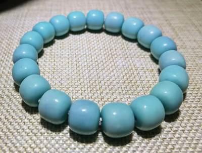 高瓷蓝松石桶珠手串佛珠男女款，高瓷蓝绿松石桶珠手串瓷度极高无铁线无杂质克重:37.2