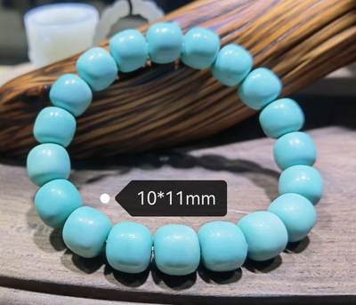 高瓷蓝松石桶珠手串佛珠男女款，高瓷蓝绿松石桶珠手串瓷度极高无铁线无杂质克重:37.2