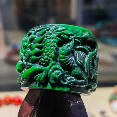 扳指财运亨通龙凤呈祥男款戒指，最早宫廷造办处出品，做佛珠勒子等。指圈：22