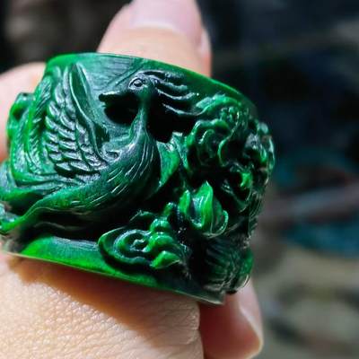 扳指财运亨通龙凤呈祥男款戒指，最早宫廷造办处出品，做佛珠勒子等。指圈：22