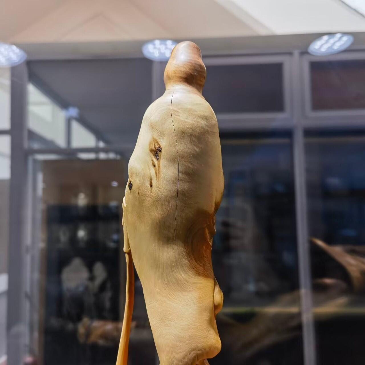 太行崖柏观音摆件乔迁办公祝寿，太行崖柏观音摆件扭曲料原皮原色背部有轻微天然裂痕属正常现象！不影响摆放，介意者慎拍！尺寸：含底座高53宽：65