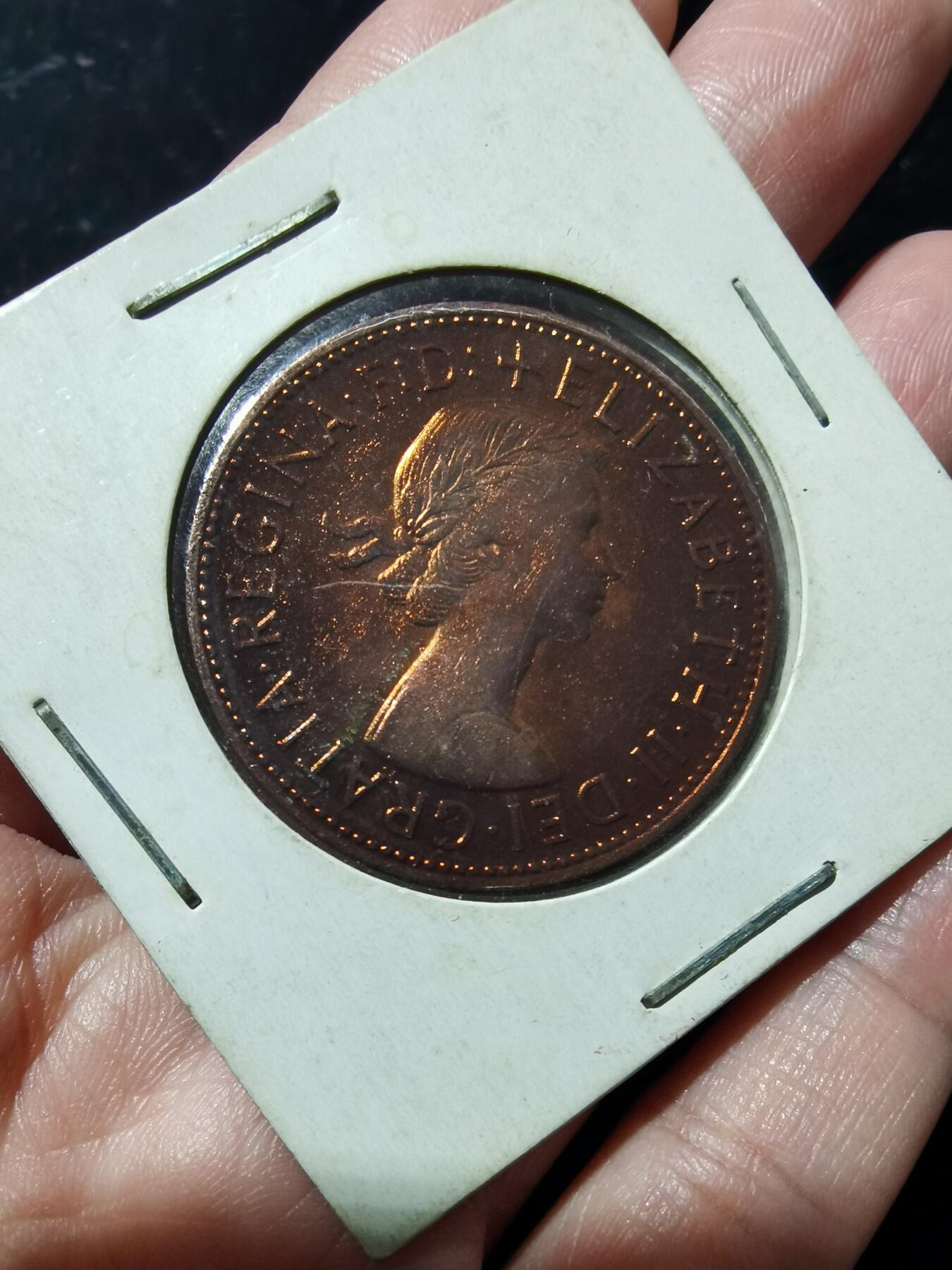 英国1967年伊丽莎白二世海神1便士大铜币BU带光