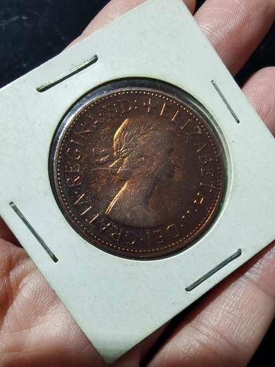 英国1967年伊丽莎白二世海神1便士大铜币BU带光