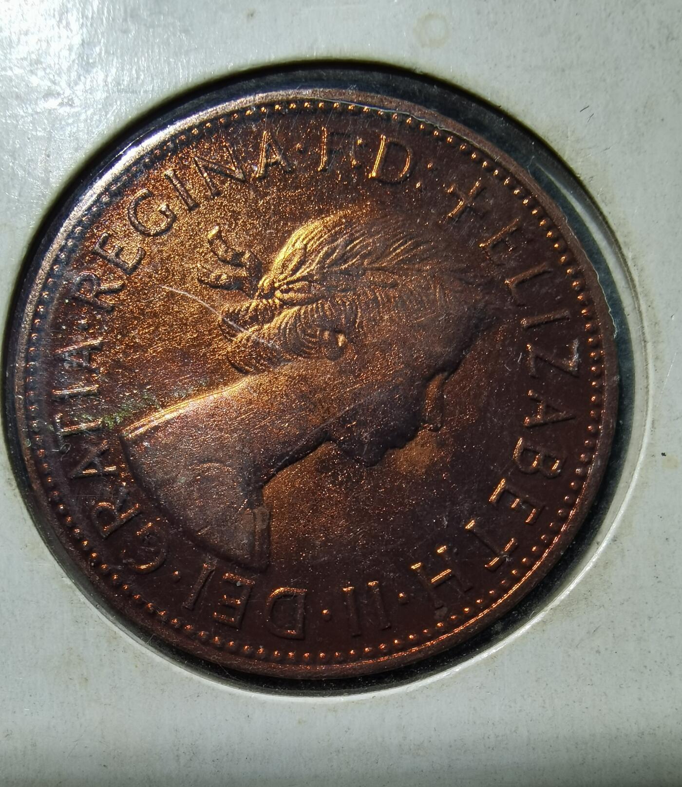 英国1967年伊丽莎白二世海神1便士大铜币BU带光