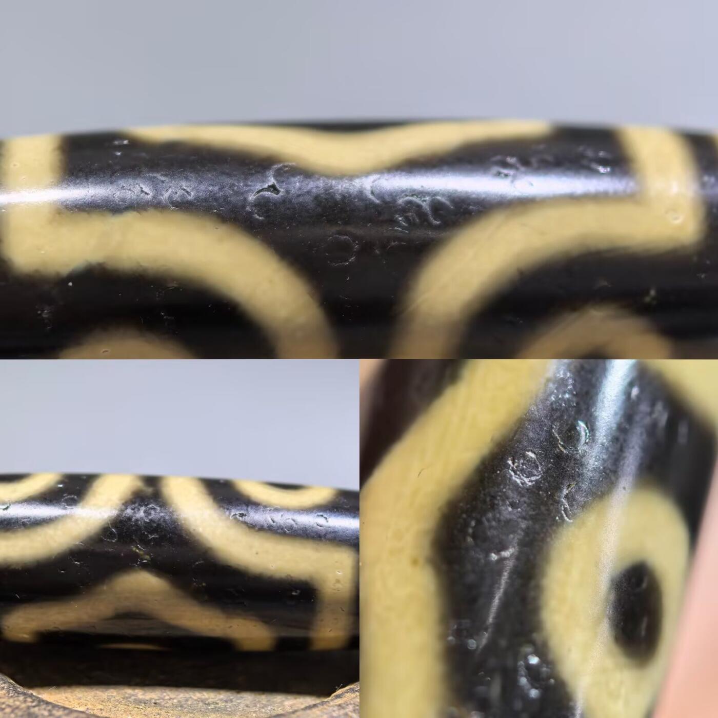 三眼财神天珠项链锁骨链吊坠挂件男女款，胎脂温润，包浆浑厚。
尺寸:4.8*1.3cm
​