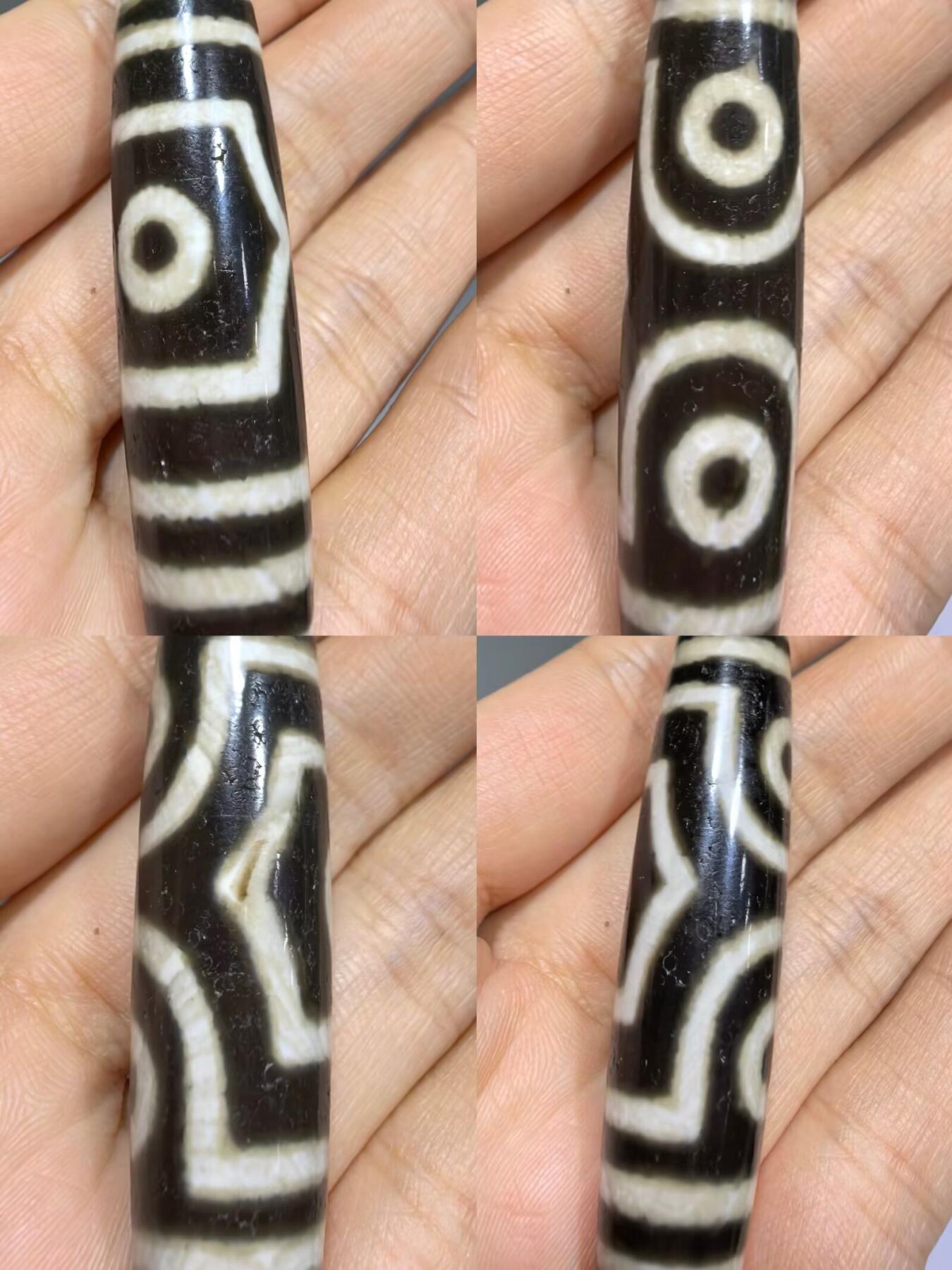 宝盖三眼天珠项链锁骨链吊坠挂件男女款，台珠，可见明显岁月包浆痕迹，珠体有明显油沁
​尺寸:5.6*1.3cm