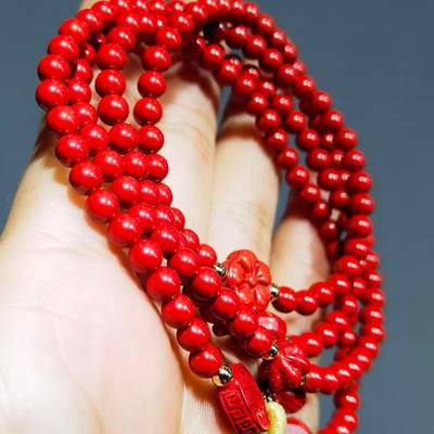 超高含量朱砂原矿帝王砂佛珠手串女款颗颗精选原矿帝王砂0.4cm红砂搭配年年有余、招财进宝平安扣，莲花等配饰，隔珠为14K金！可绕手腕四圈！清新素雅温婉简约！
克重：29.3
