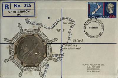 新西兰1969年发行詹姆斯•库克船长发现新西兰200周年纪念币