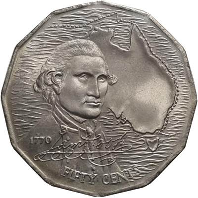 澳大利亚1970年纪念詹姆斯•库克船长发现澳洲50分纪念币