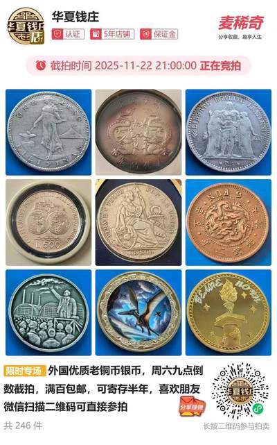 外国优质老铜币银币，周六九点倒数截拍，满百包邮，可寄存半年，喜欢朋友微信扫描二维码可直接参拍