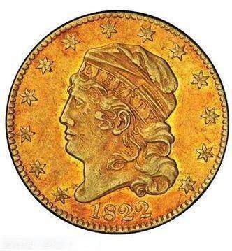 世界十大天价钱币之1822年美国半鹰金币