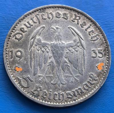 德国1935年教堂5马克银币厂别6还是E？