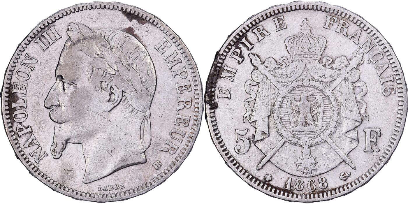 法国1868年5法郎银币 拿破仑三世