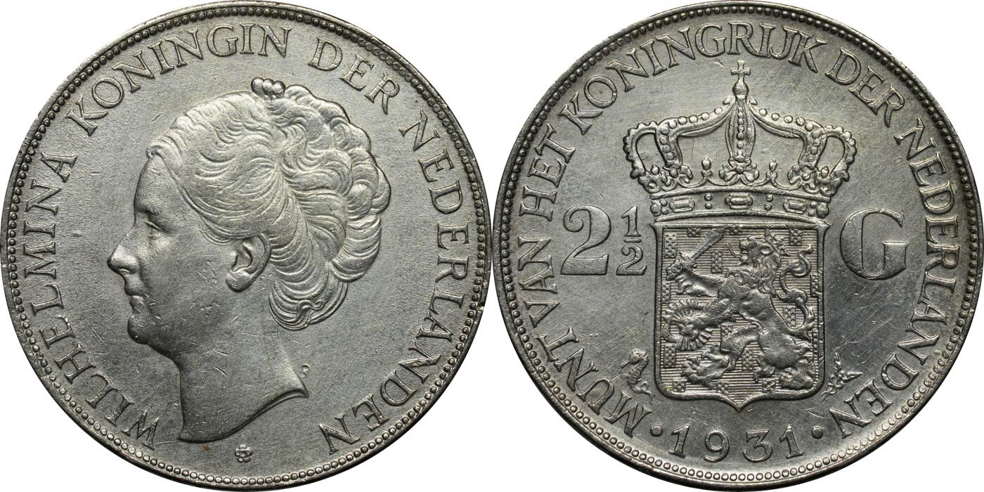 荷兰1931年“威廉敏娜女王头像”2.5荷兰盾银币