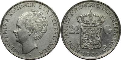 荷兰1931年“威廉敏娜女王头像”2.5荷兰盾银币