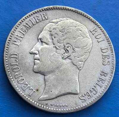 少见比利时1853年5法郎大银币