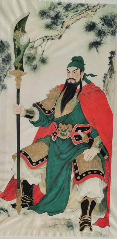 国画-工笔画重彩-关公:纸本画芯尺寸:33/68厘米。