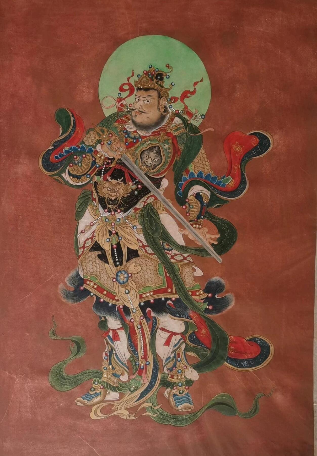 国画工笔重彩法海寺四大天王之增长天王。画芯尺寸:40/60。未装裱。