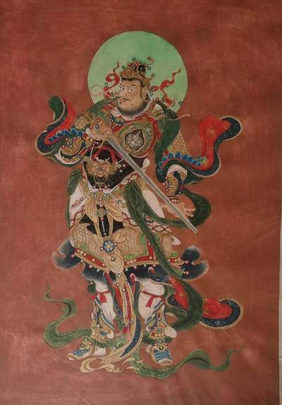 国画工笔重彩法海寺四大天王之增长天王。画芯尺寸:40/60。未装裱。