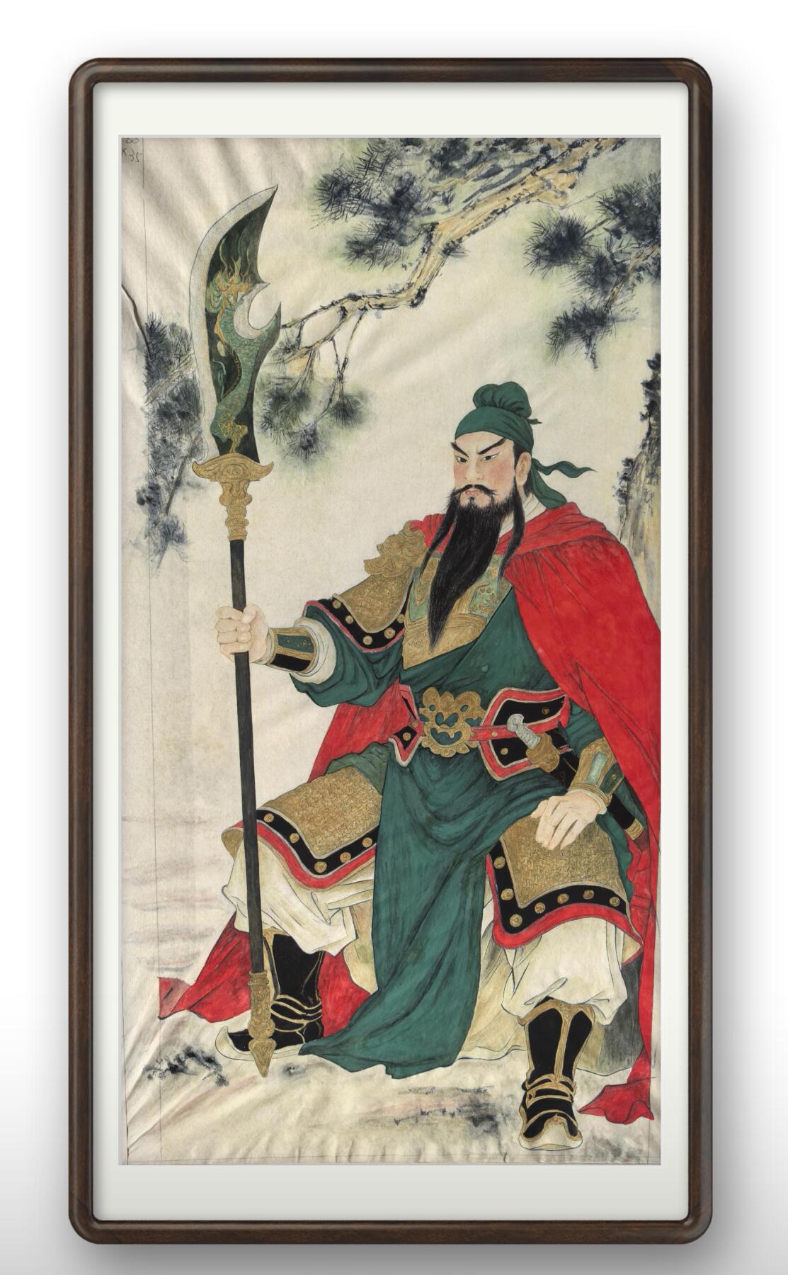 国画-工笔画重彩-关公:纸本画芯尺寸:33/68厘米。