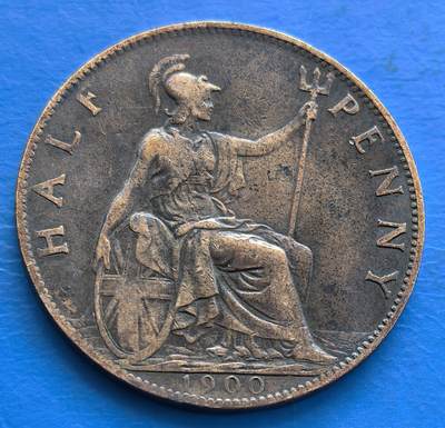 英国1900年半便士维多利亚老年皇冠披莎版