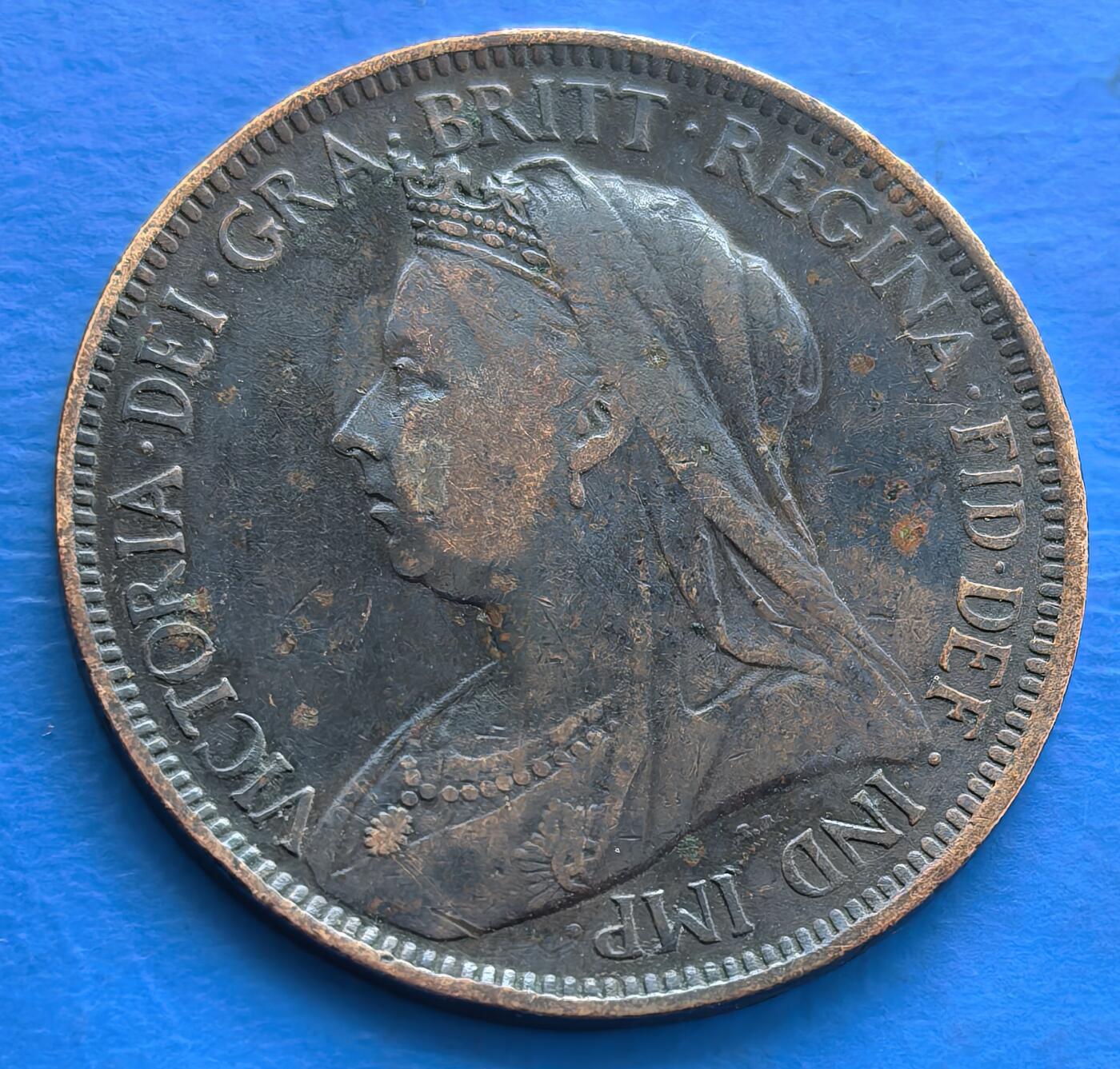 英国1900年半便士维多利亚老年皇冠披莎版