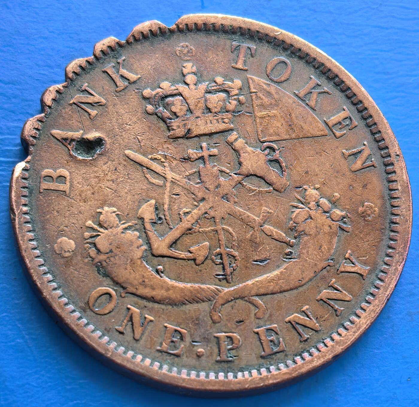 上加拿大1857年1便士大铜币，奇怪的花边造型直径33mm,重15克