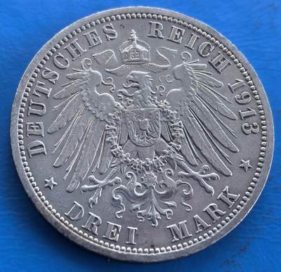 德意志帝国1913年3马克银币