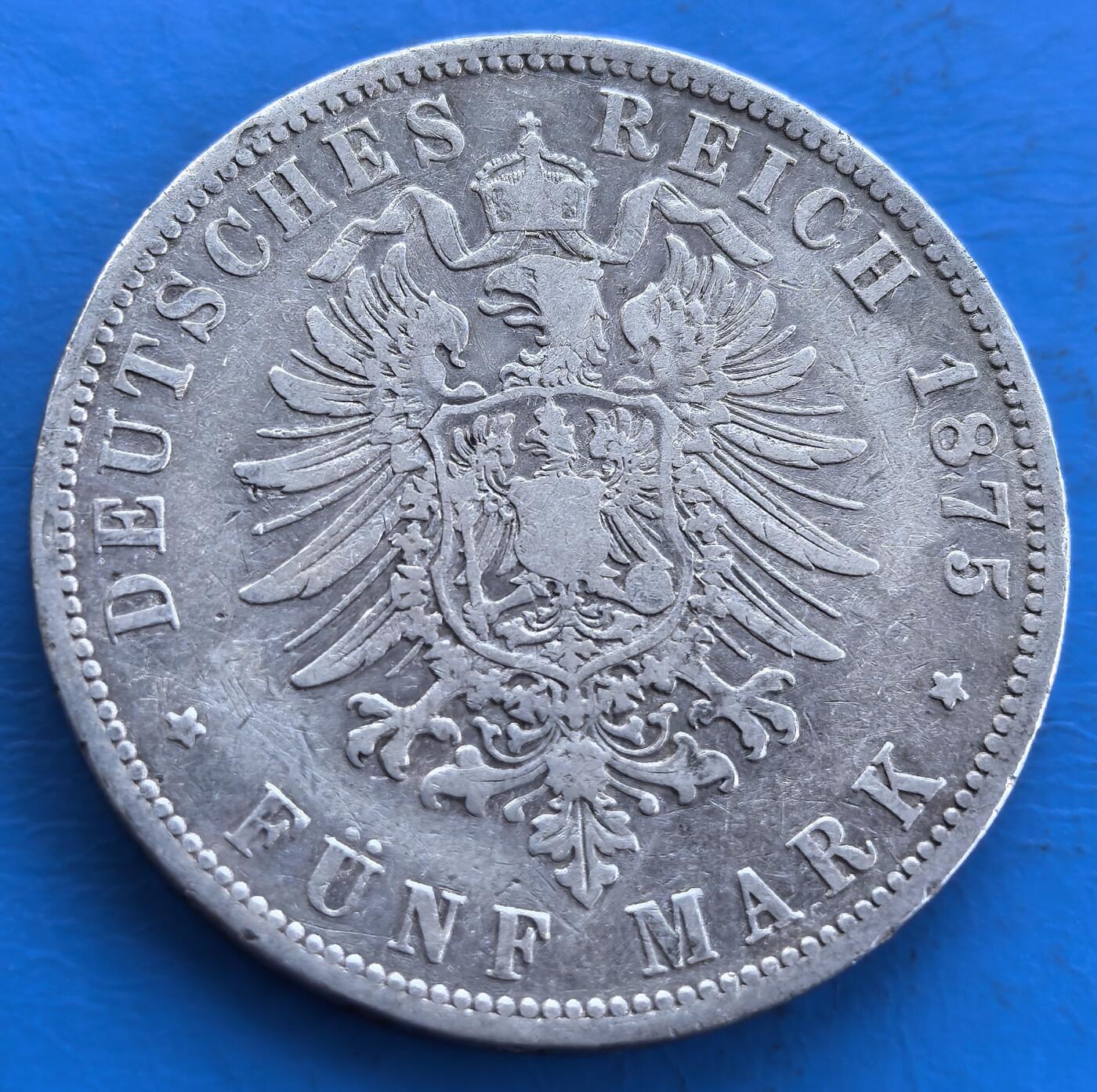 普鲁士1875年5马克大银币B版