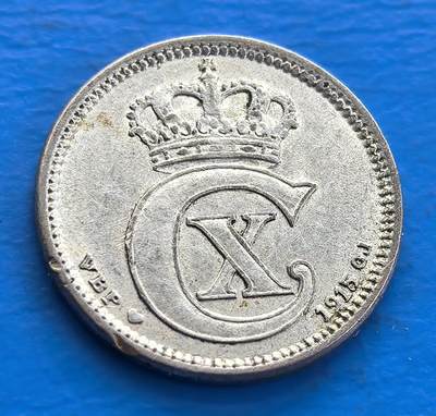 少见版本丹麦1915年10欧尔银币