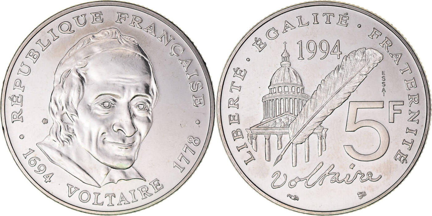 法国1994年纪念伏尔泰诞辰300周年5法郎纪念币