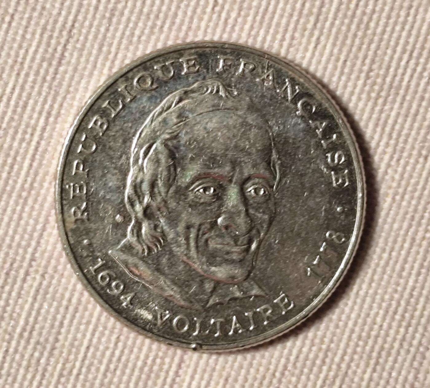 法国1994年纪念伏尔泰诞辰300周年5法郎纪念币
