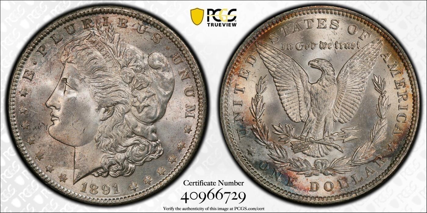 PCGS-MS64，美国1891年P版摩根