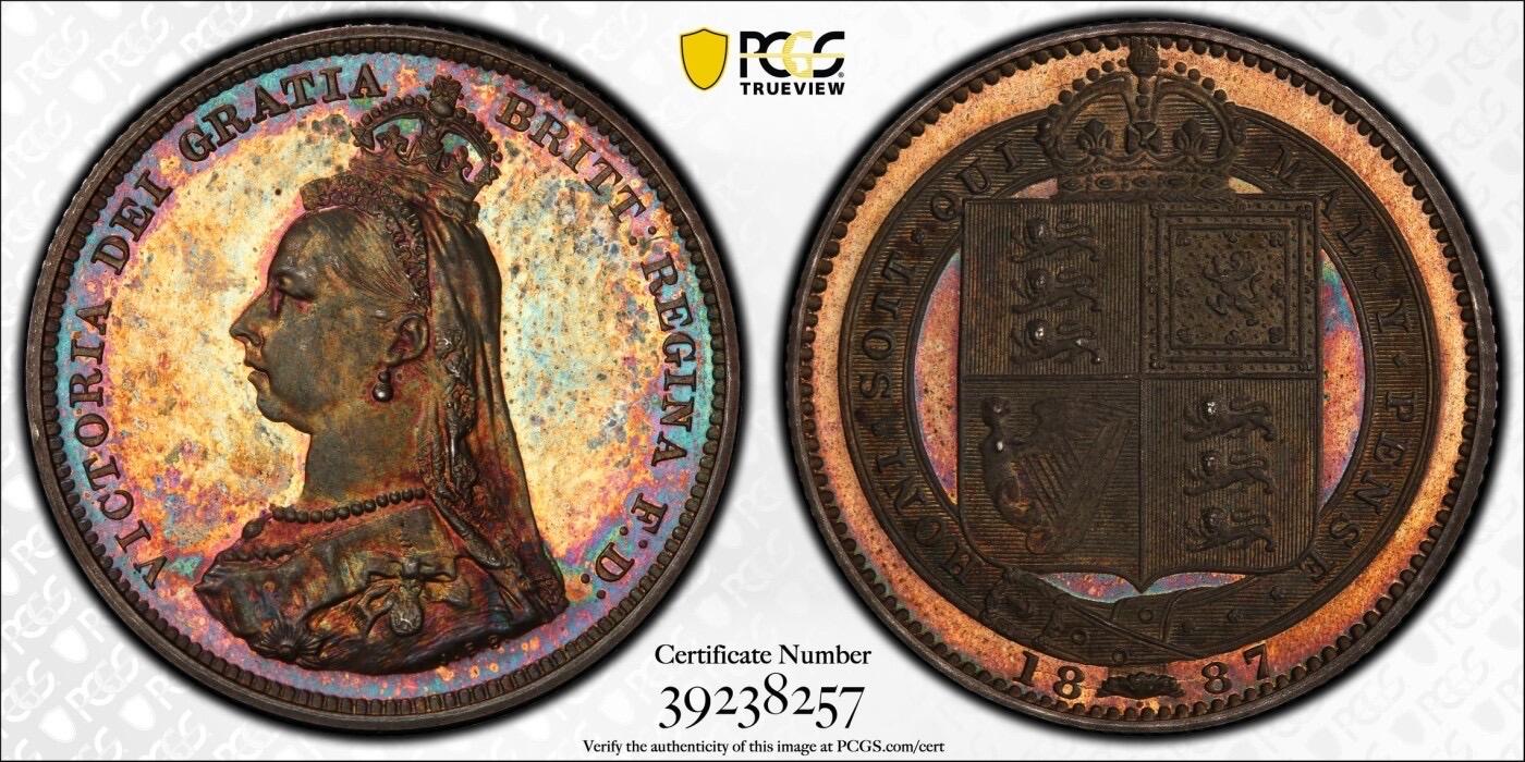 PCGS PR65 1887年英国经典维多利亚女王精致1先令