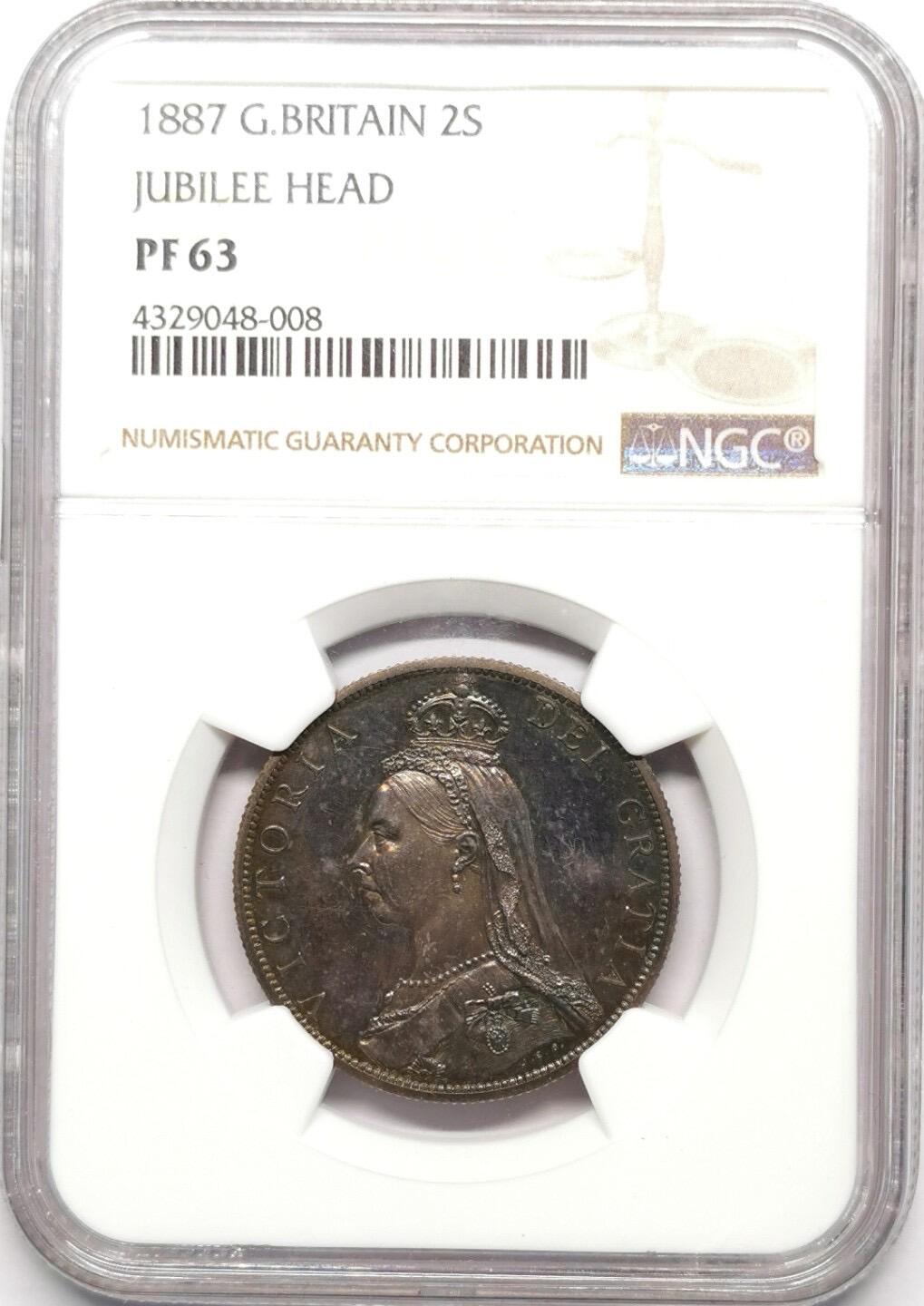 1887英国老维高冠2先令精铸NGC-PF63