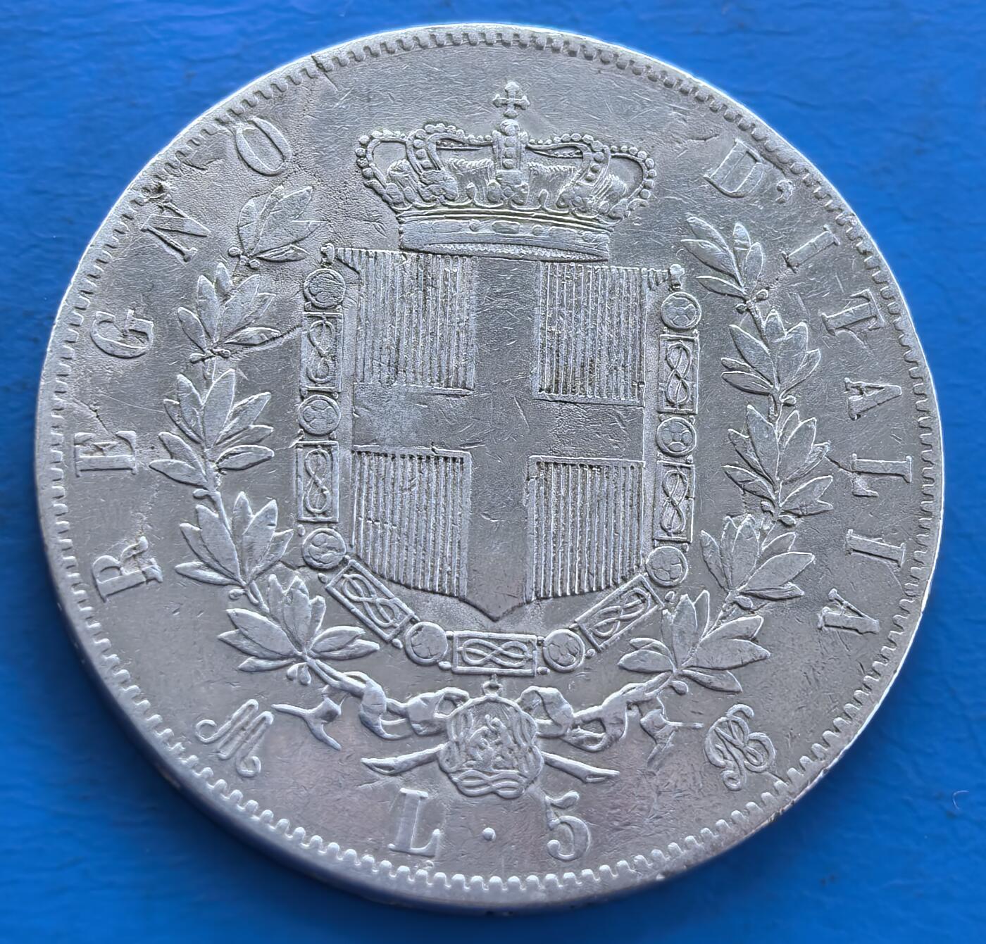 1872 年意大利王国 5 里拉银币（维托里奥・埃马努埃莱二世像）