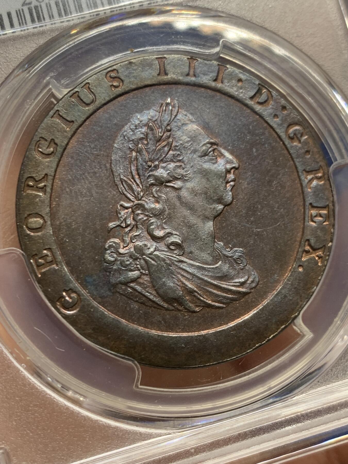 PCGS MS64BN 英国1797乔治三世车轮1便士大铜币