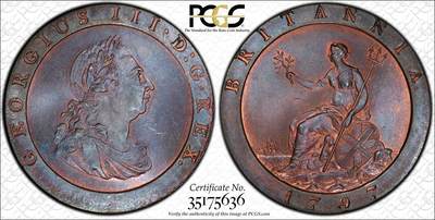 PCGS MS64BN 英国1797乔治三世车轮1便士大铜币