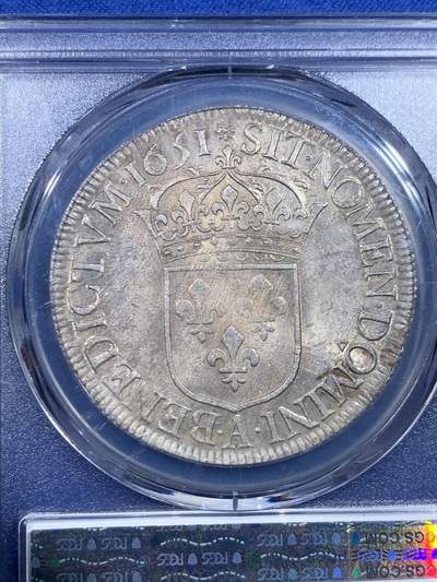 PCGS MS62 法国1651年路易十四少年头像1埃居银币
