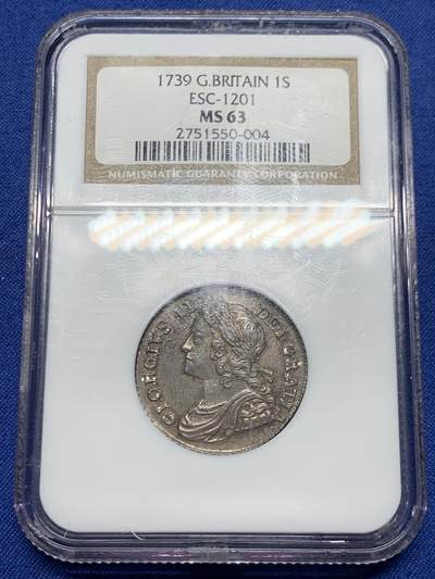 NGC MS63 英国1739年乔治二世玫瑰1先令银币