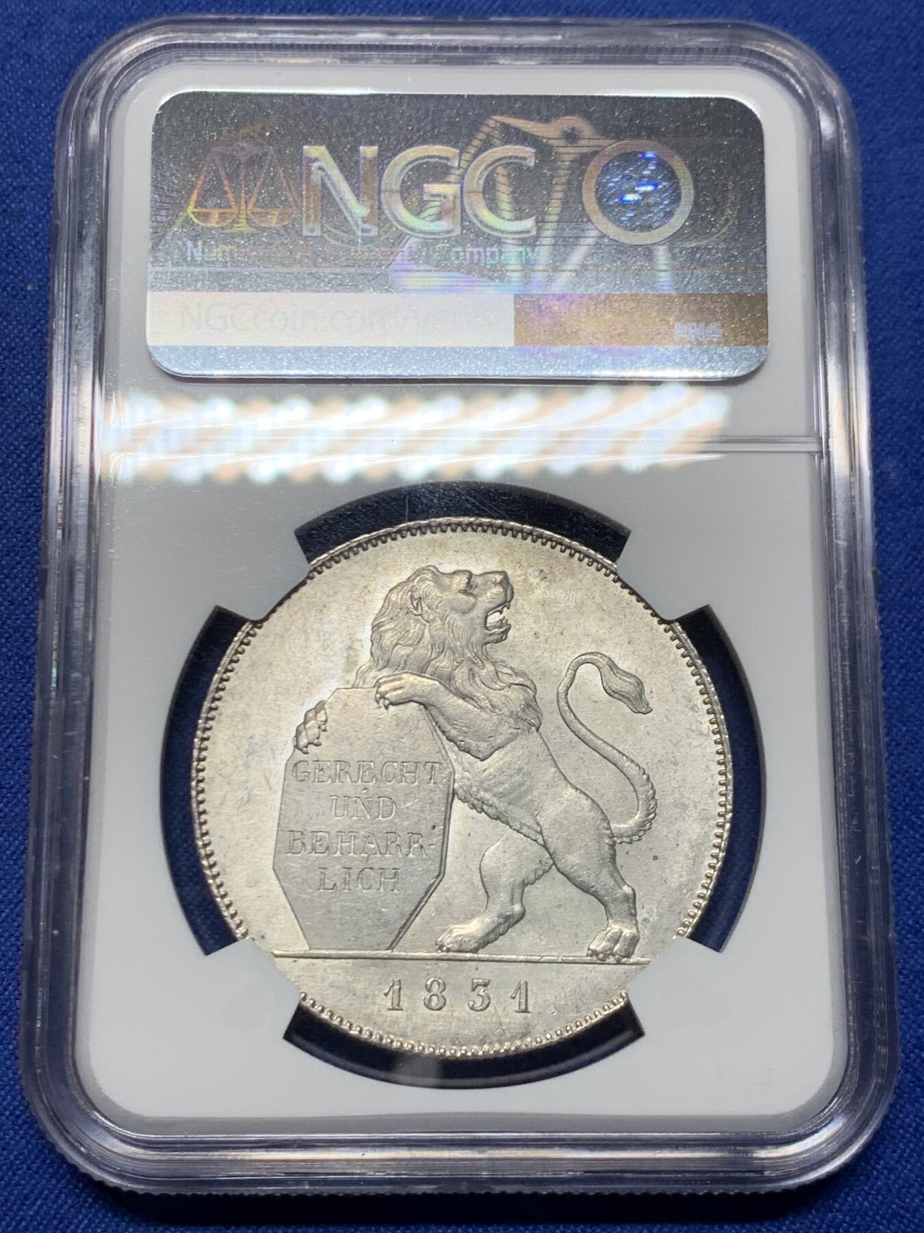 NGC MS62 德国1831年巴伐利亚路德维希一世公正而持久历史泰勒